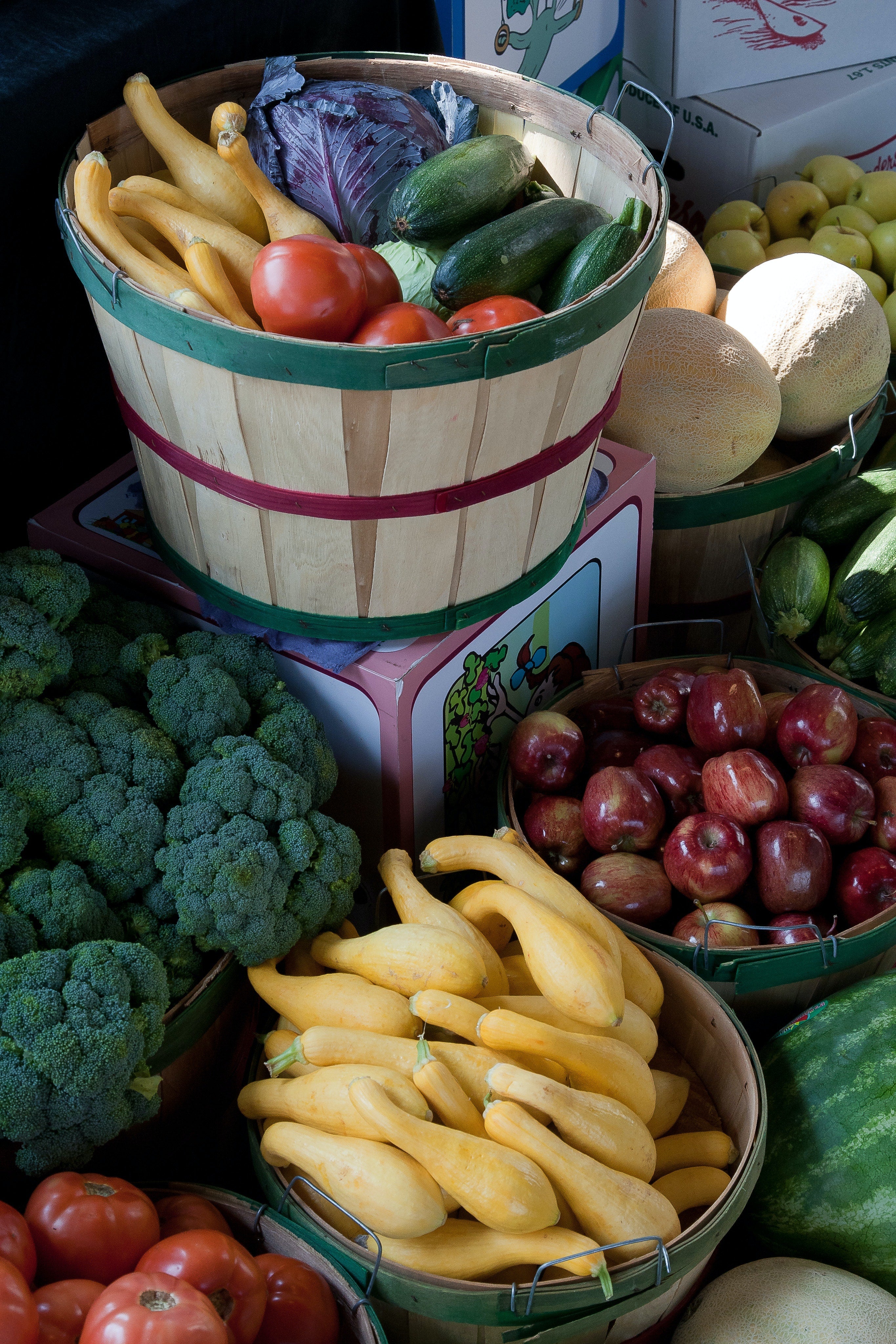 A variety of fresh vegetables at a farmer's market