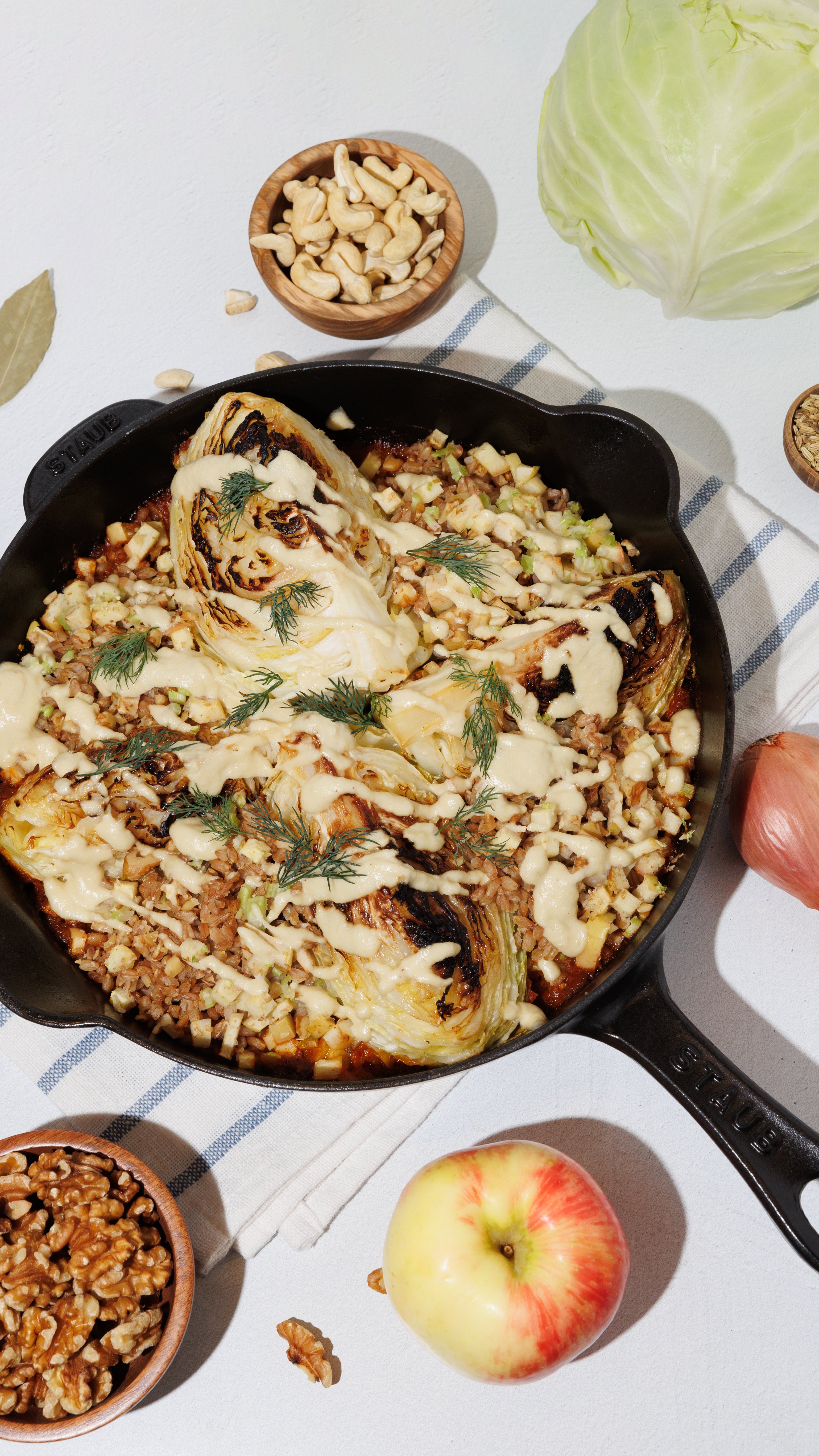 Braised Cabbage with Fennel Pan Sauce & Cashew Cream