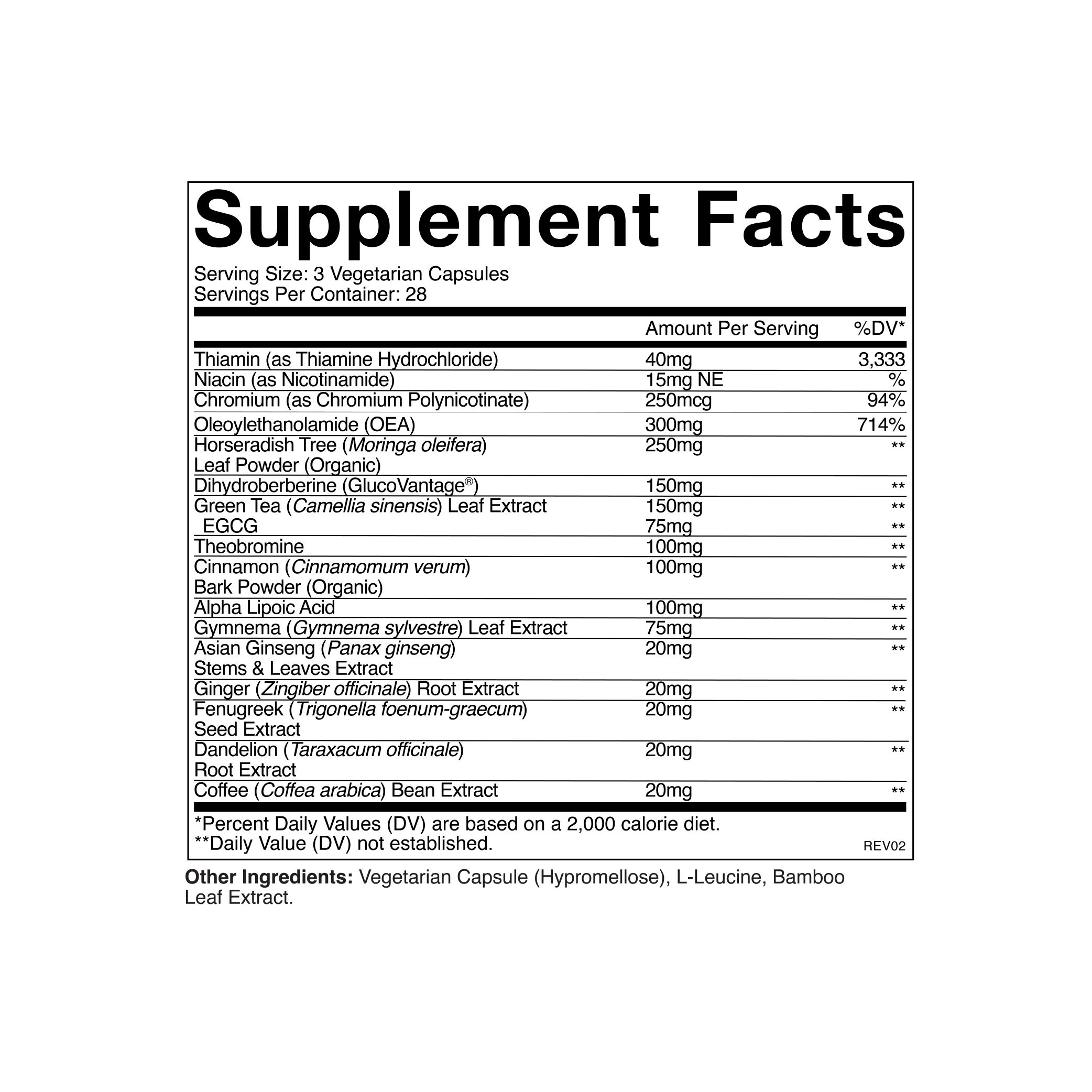 Cymbiotika Metabolic Health Supplement Facts Panel