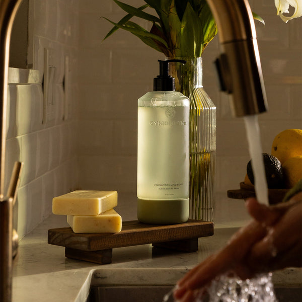 Probiotic Hand Soap Next to Bar Soap