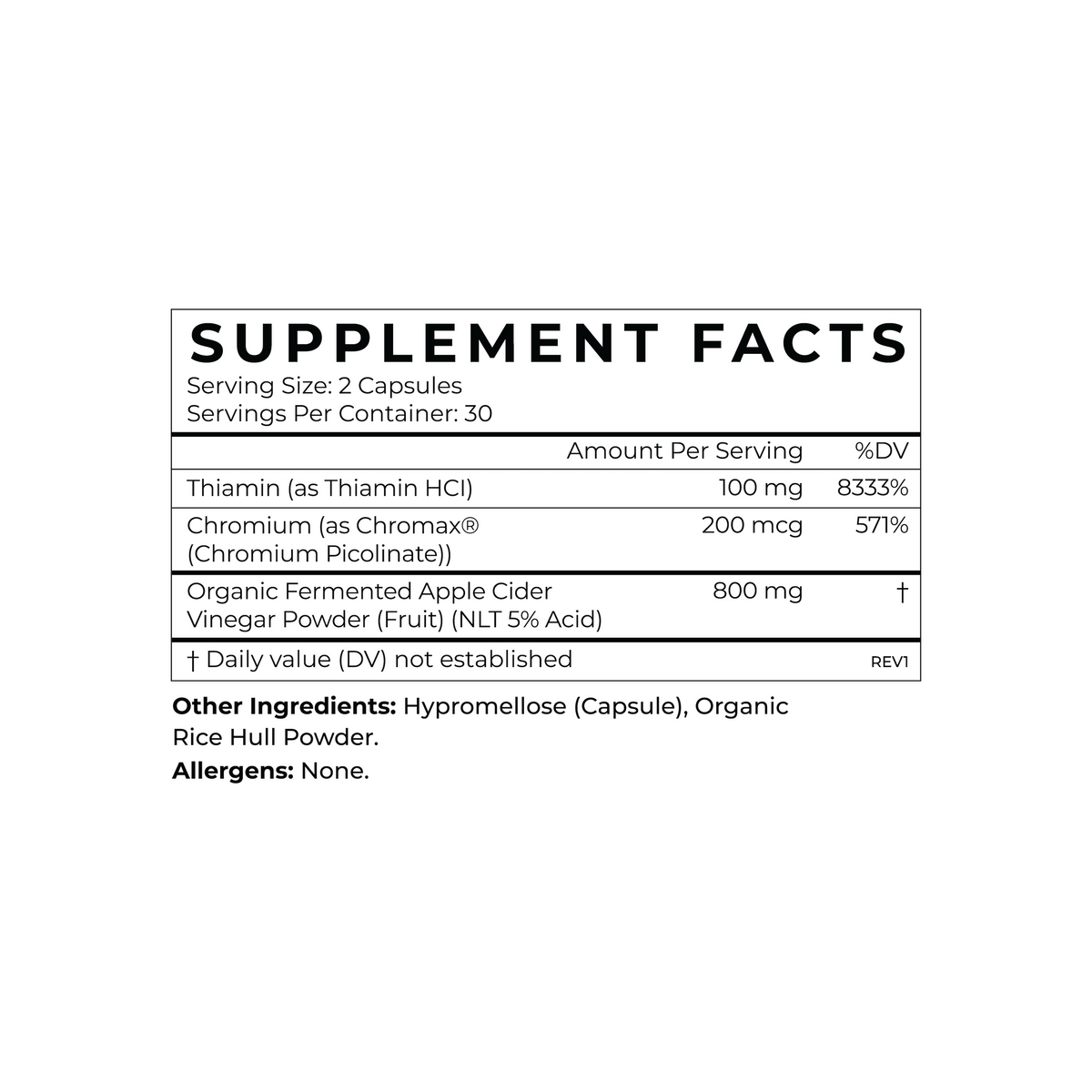 Apple Cider Vinegar Supplement Facts