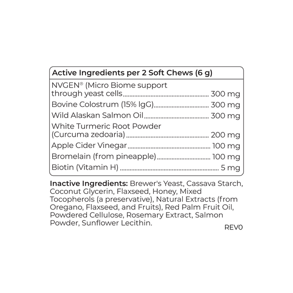 Dog’s Allergy + Immunity Supplement Facts Panel