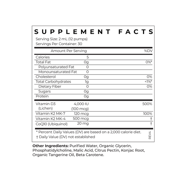 Vitamin D3 + K2 + CoQ10 Supplement Facts